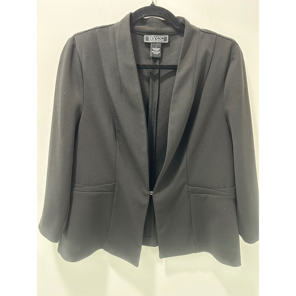NYCC New York Clothing Co Black Open Front Blazer Jacket Womens Large WPL-11128